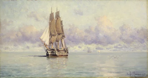 Een Oorlogsschip in de Windstilte, 1885